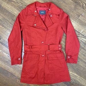 Mexx Snap Up Collar Red Belted Coat Women's Size 6